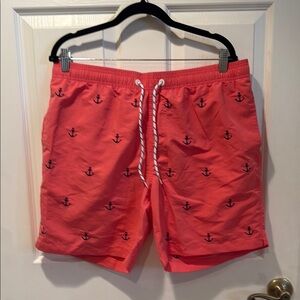 MAAMGIC Men’s Lined Pink & Blue Anchor Swim Trunks